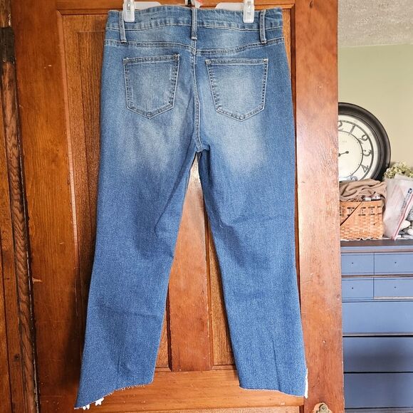 Copperflash Womens Jeans  Size 10  Murray Straight Cut-Off Crops  Lace Hem Blue - Picture 2 of 11